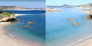 Γαλαζοπράσινα, πεντακάθαρα νερά, ήσυχο τοπίο και μοναδική θέα – Η κρυφή παραλία στην Αττική, μόλις 45 λεπτά από το κέντρο της Αθήνας