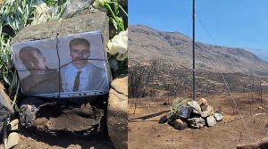 Μνημείο με ελληνική σημαία στο σημείο που έχασαν τη ζωή τους οι δυο Έλληνες πυροσβέστες